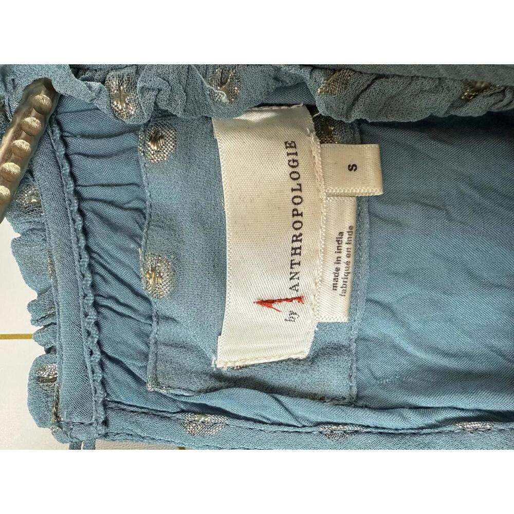 Anthropologie Natalie Sleeveless Shift Blue Ruffle Metallic Dress - Size - Small - Picture 6 of 7
